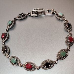 Vintage Sterling Silver Marcasite Art Deco Style Bracelet